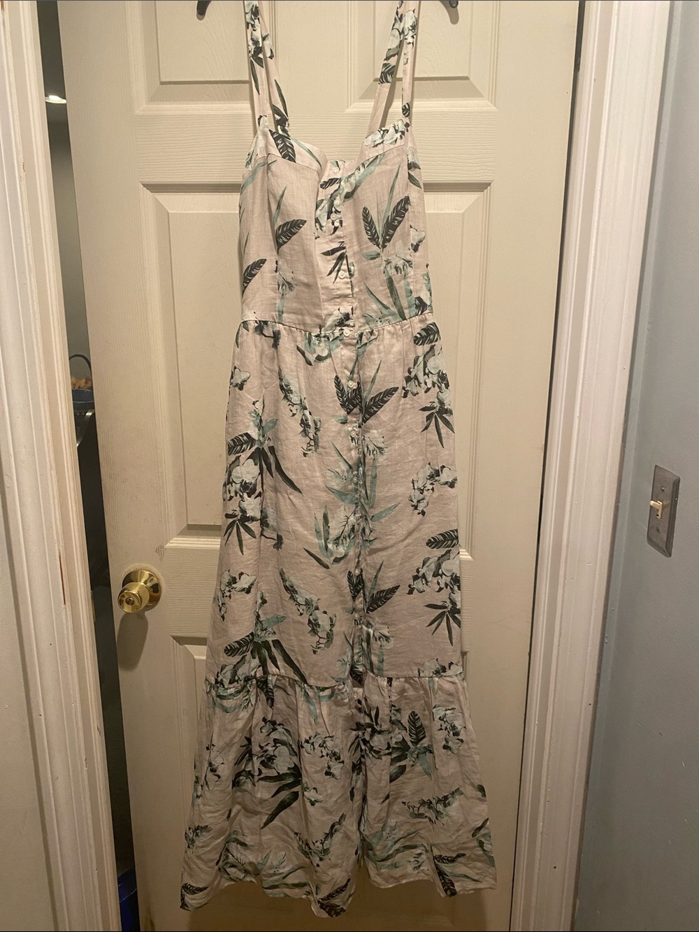 Banana Republic Linen Maxi Dress with Green Leaf Print